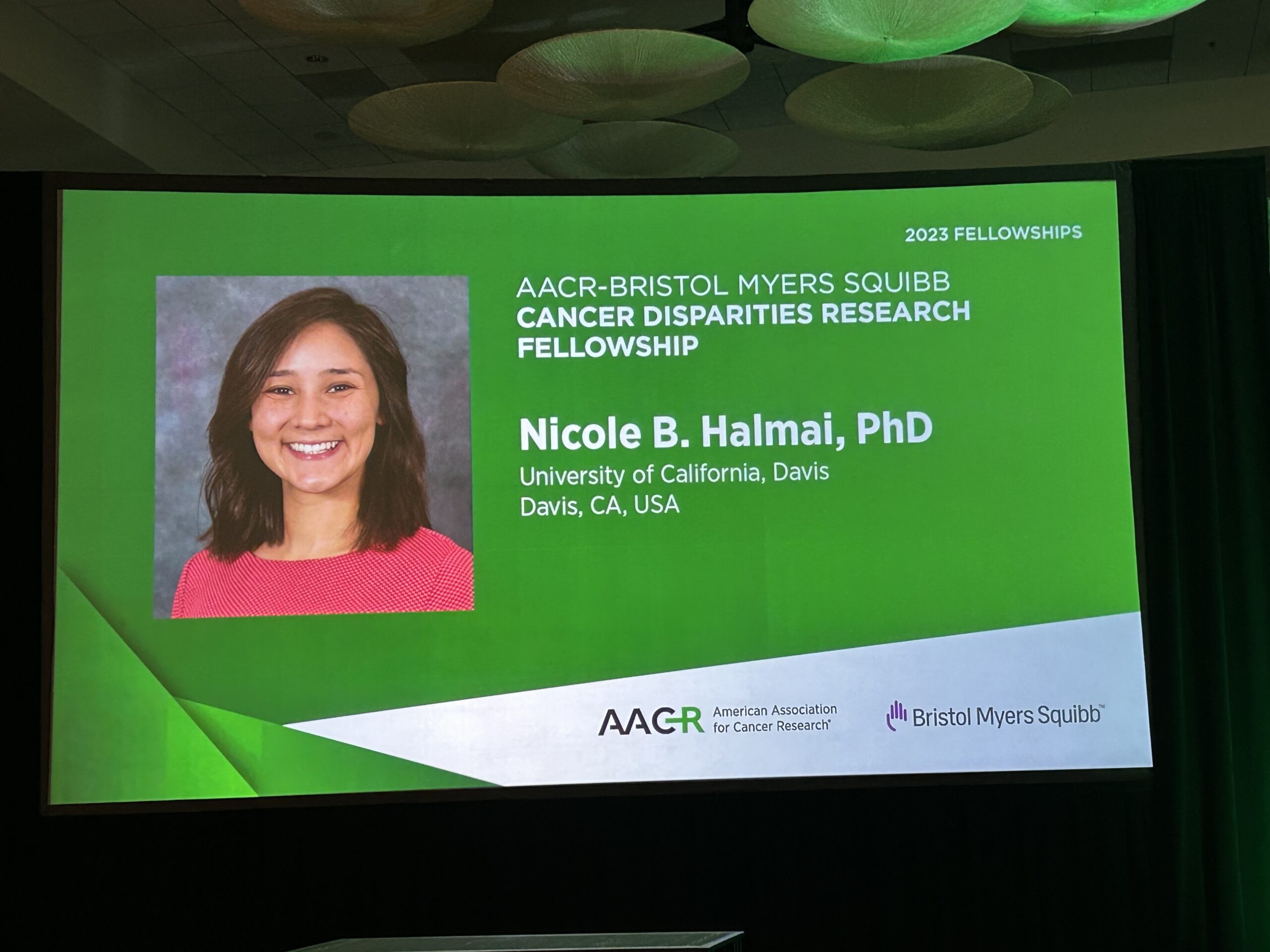 Congratulations to Nicole Halmai! She was recognized at AACR for her 2023 AACR-Bristol Myers Squibb Cancer Disparities Research Fellowship.